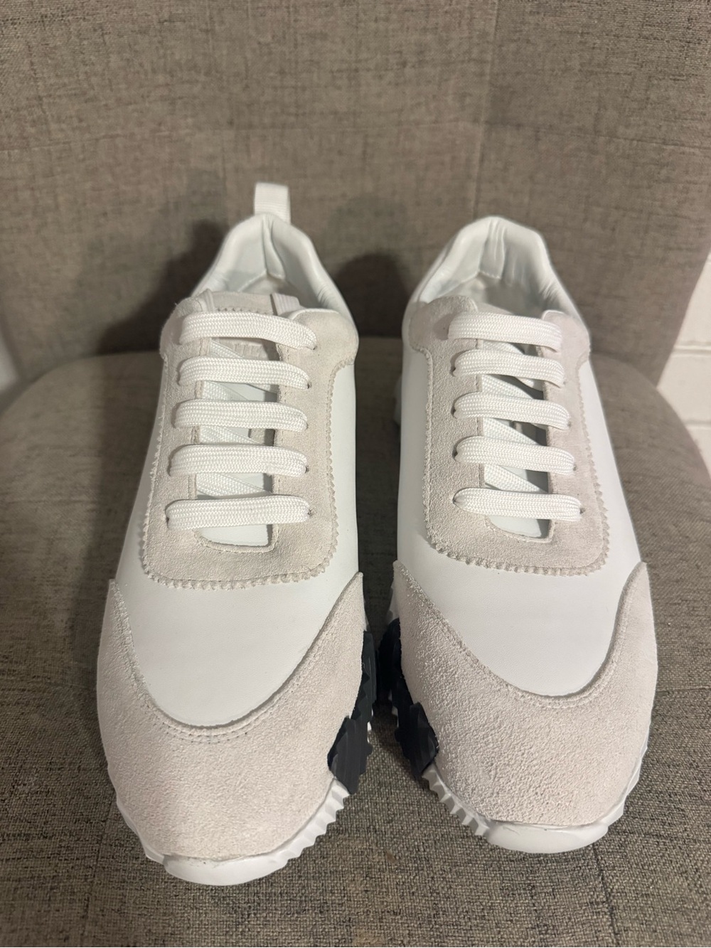 Hermes Men's White & Light Gray Low-Top Sneakers
